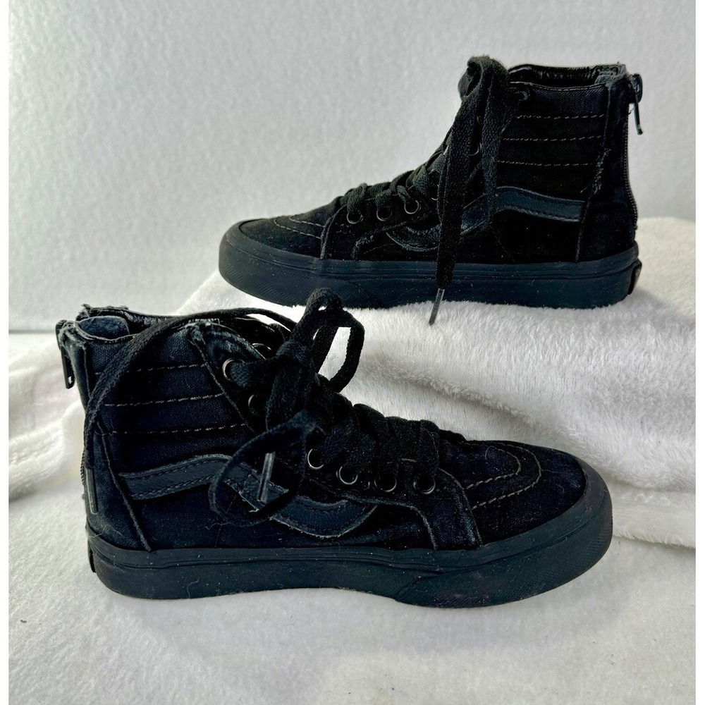 Vans Sk8 Hi‎ Zip Shoes Kids Size 13.5 Sneakers Triple Black Youth Skater Hi-Top